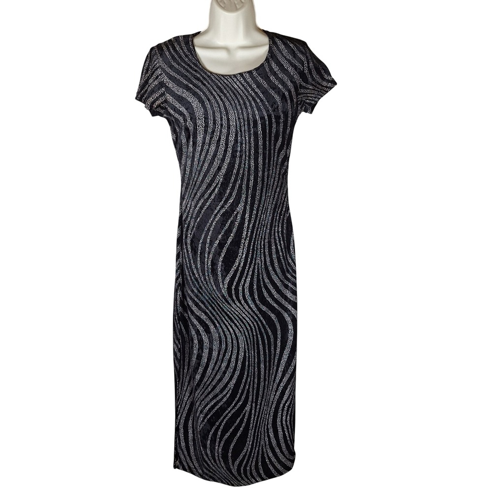 Y2K Whimsigoth Moire Wave Abstract Velour Burnout Scoop Neck Column Maxi Dress - Picture 9 of 9